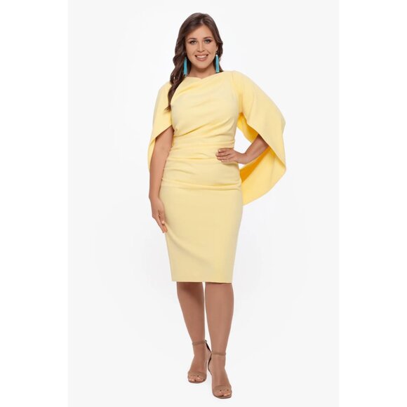 BETSY & ADAM Jordan Cape Sleeve Crepe Sheath Dress in Yellow Size US 8 - Picture 1 of 9